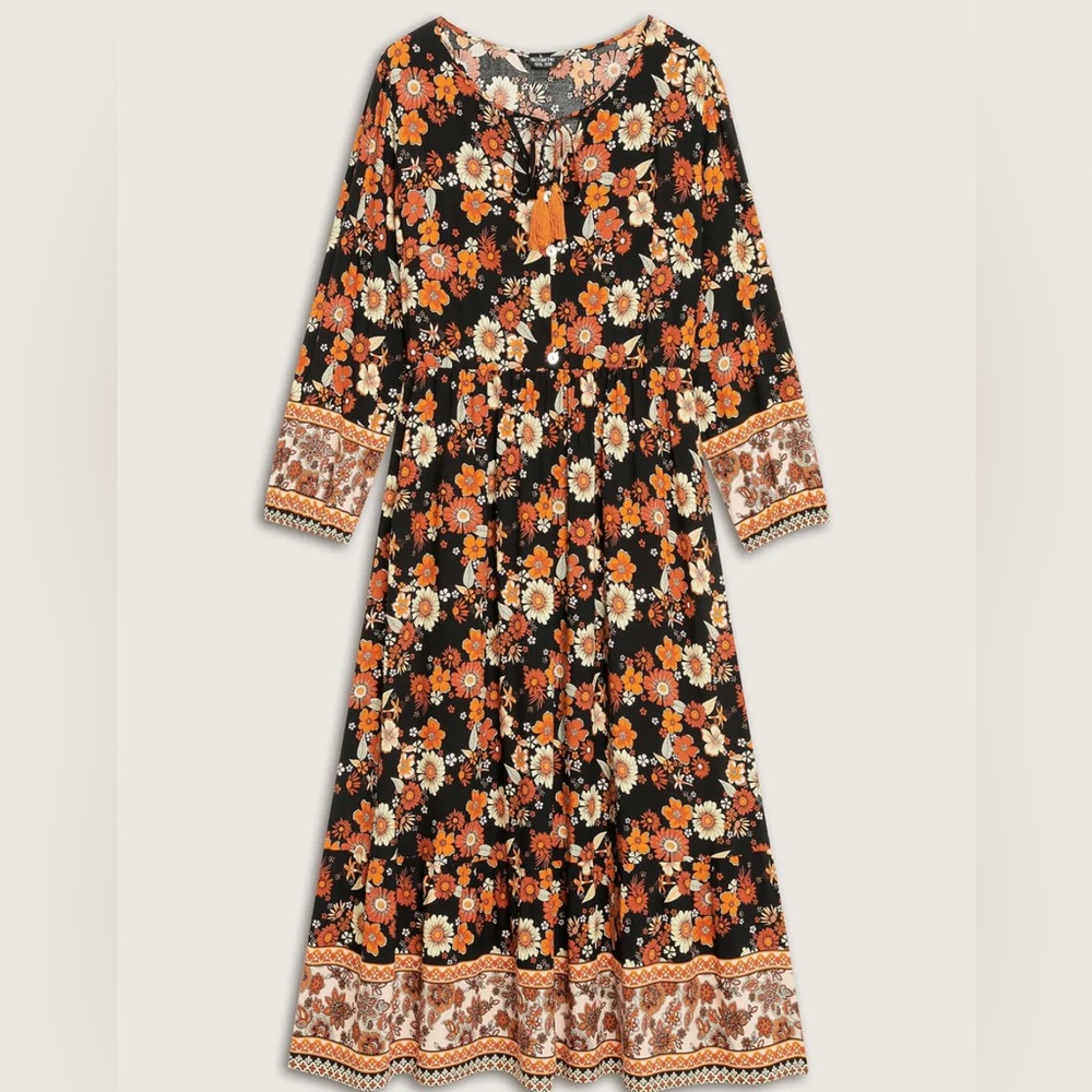 Floral Black and Orange Maxi Dress
